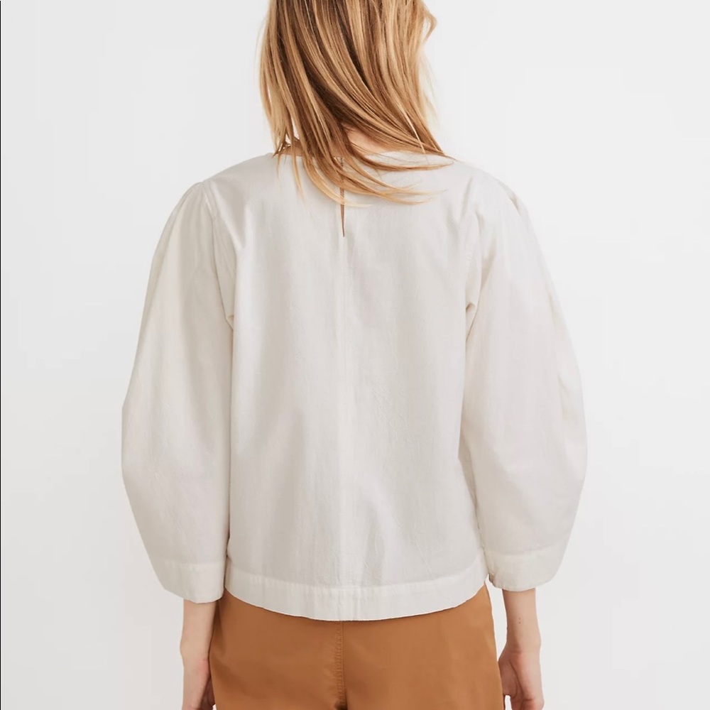 Madewell Lighthouse Crepe Pleated Puff Sleeve Top Medium Ivory
